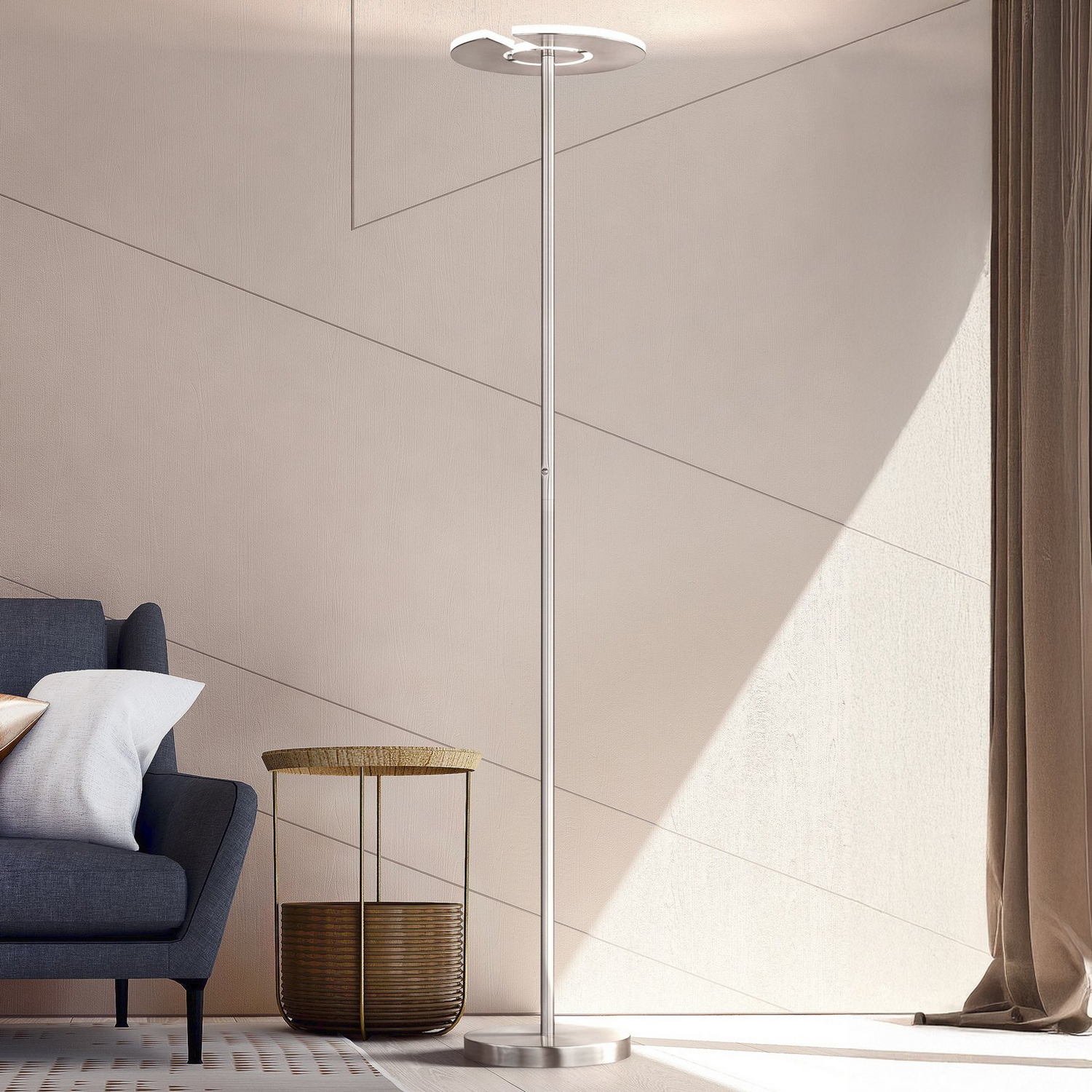 B-Ware Led Stehleuchte Dent Stehlampe Led Lampe Nickel Matt Chrom 180 Cm Cct 1 Flg - 4003694403207