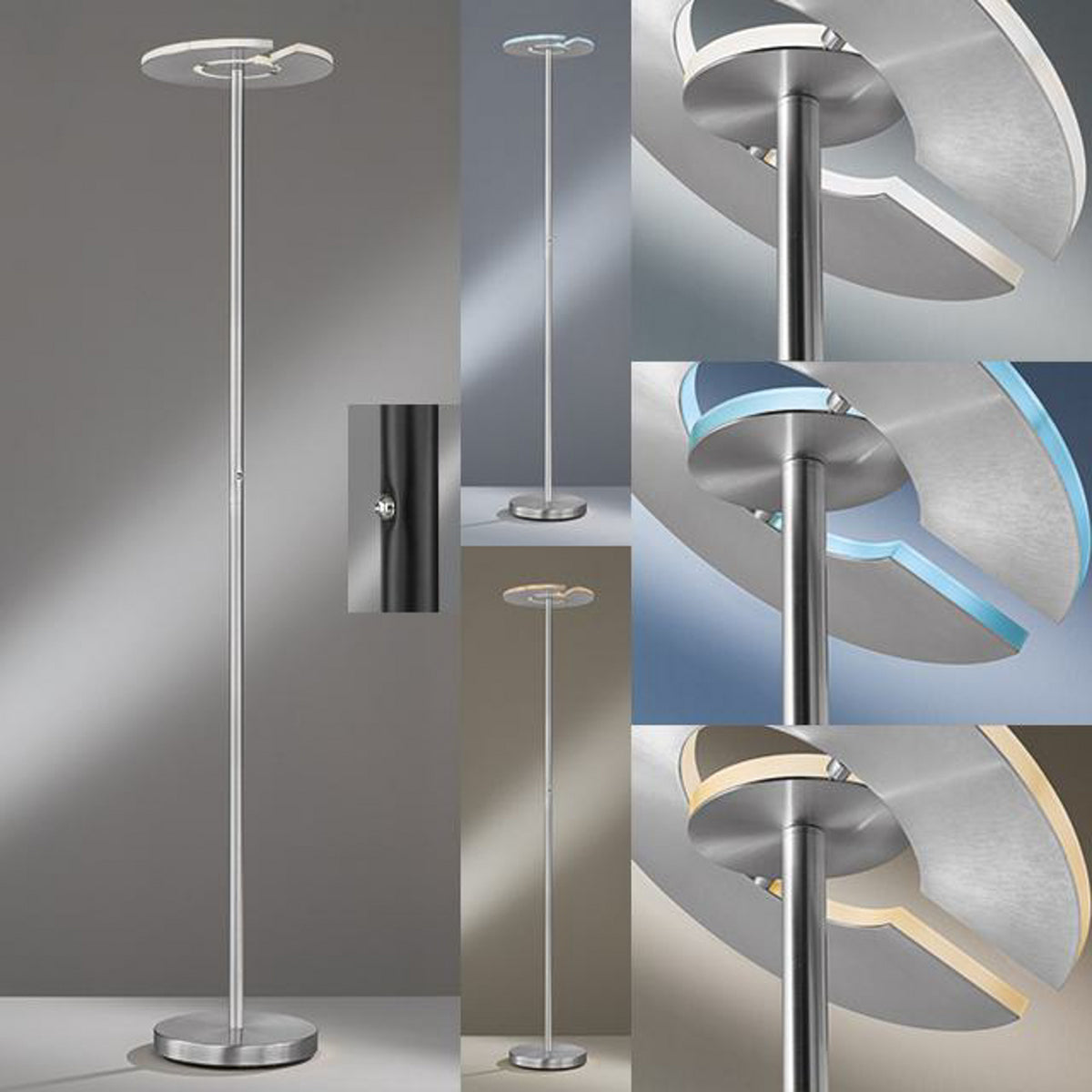 Stehleuchte Lampe LED Dent CCT Funktion Dimmer nickel matt chrom Beleuchtungs550 - 4003694403207
