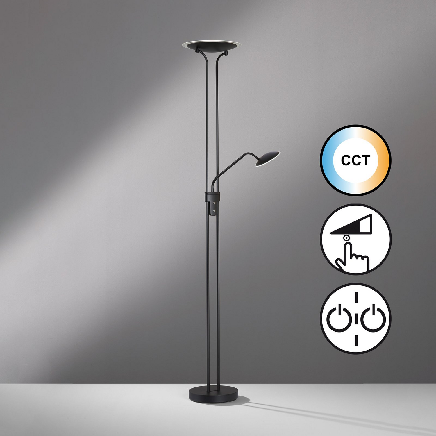 Fischer & Honsel Led Stehleuchte Tallri Chwarz 180 Cm 2 Flg Metall Cct Stehlampe B-Ware - 4003694404891