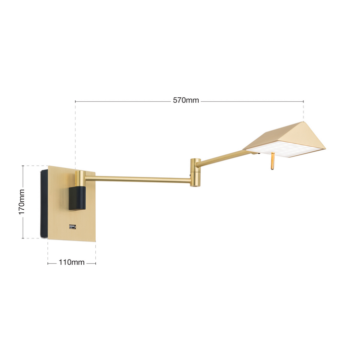 Led Wandleuchte Boston Usb Steckdose Leselampe Messing Touch Dimmer 6 W Lampe B-Ware - 9003090275632