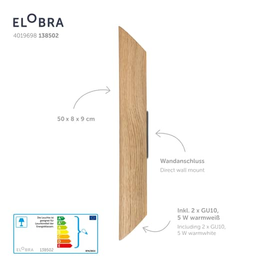 B-Ware Elobra Led Wandleuchte Wandleuchte Leuchte Lampe Indoorlampe Colombia Eiche Natu - 4019698138502