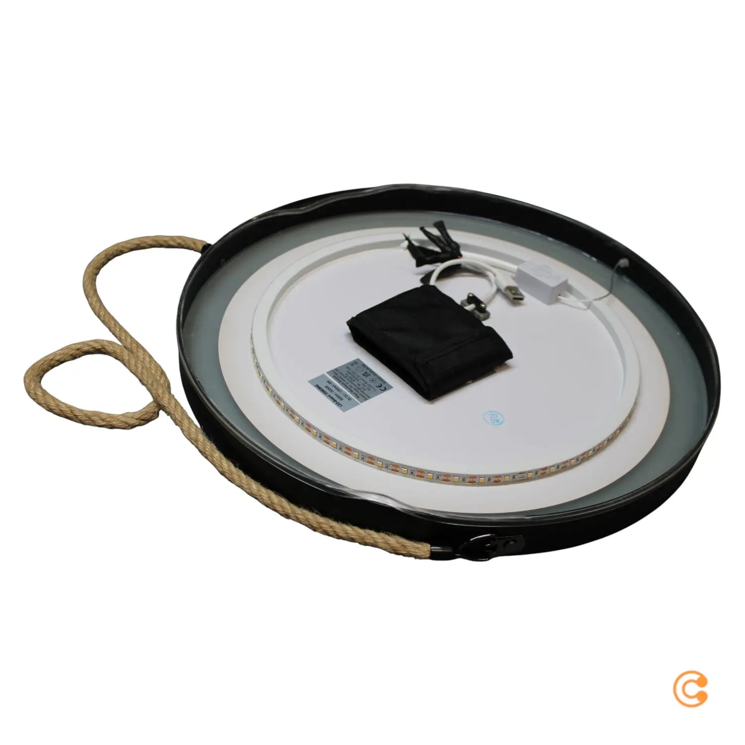 B-Ware Paul Neuhaus Wandspiegel Spiegel Led Vidro Powerbank Schwarz Hängend Glas Metall - 4012248392140