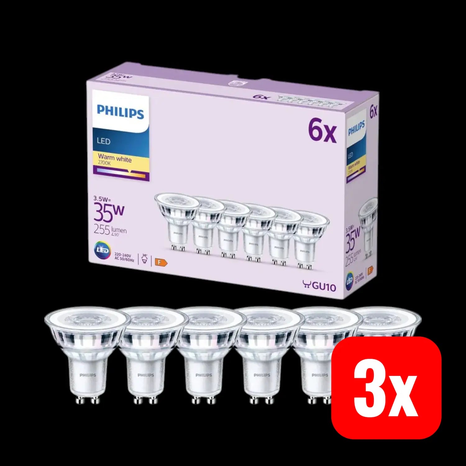 B-Ware Philips Led Lampe Reflektor Gu10 Warmweiß 3,5 W Leuchtmittel 6er Pack 3 Sets - 8719514455054