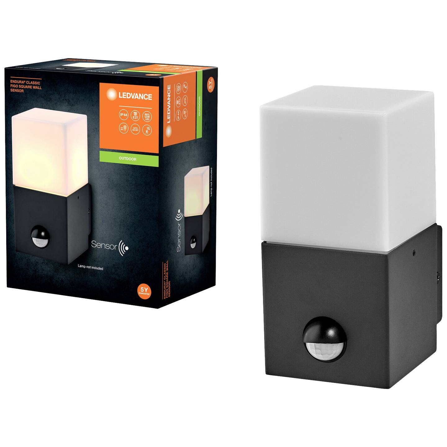 Ledvance Endura Classic Figo Sq W Sen E27 Dg Außenwandleuchte Lampe Sensor Grau B-Ware - 4058075834804