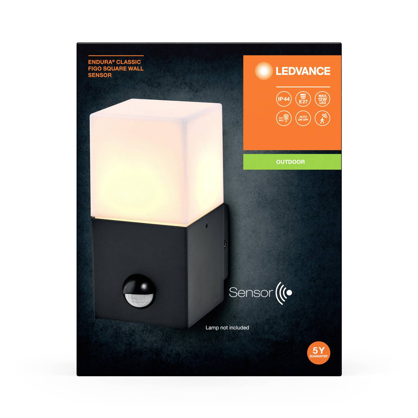 Ledvance Endura Classic Figo Sq W Sen E27 Dg Außenwandleuchte Lampe Sensor Grau B-Ware - 4058075834804