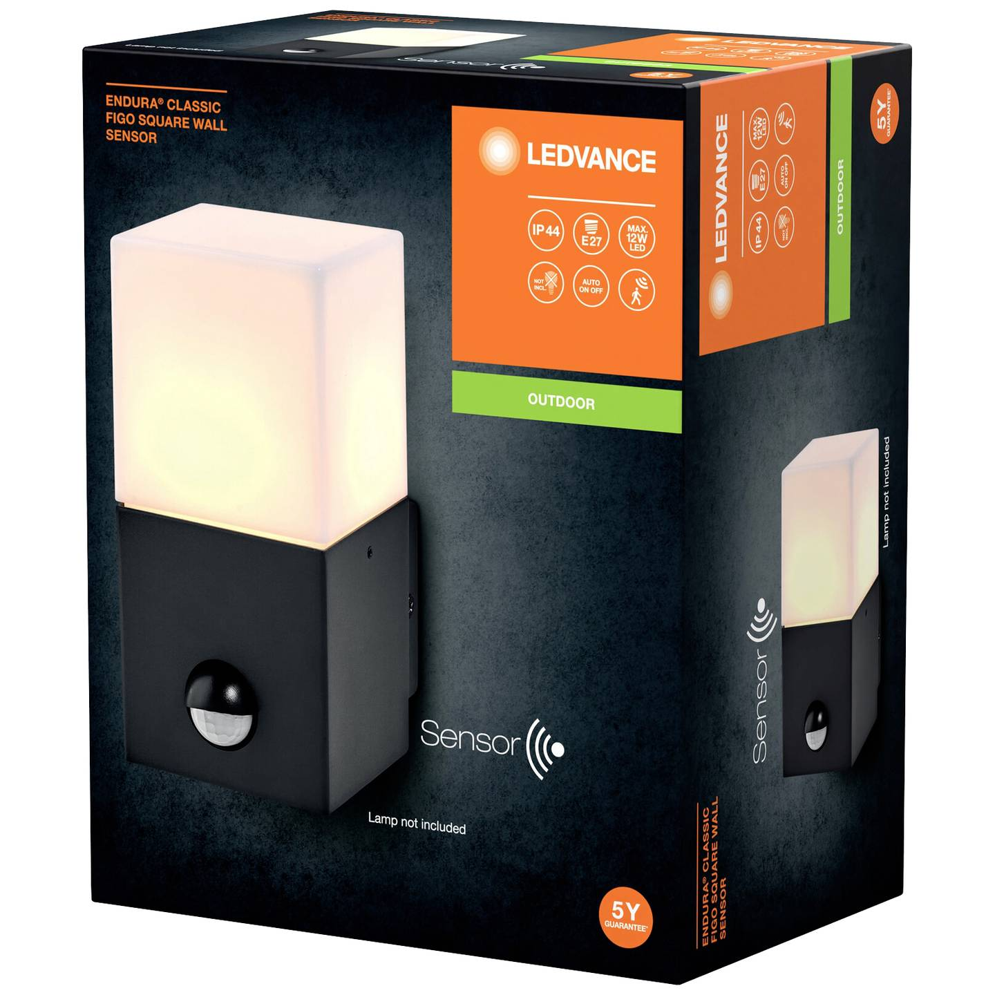 Ledvance Endura Classic Figo Sq W Sen E27 Dg Außenwandleuchte Lampe Sensor Grau B-Ware - 4058075834804