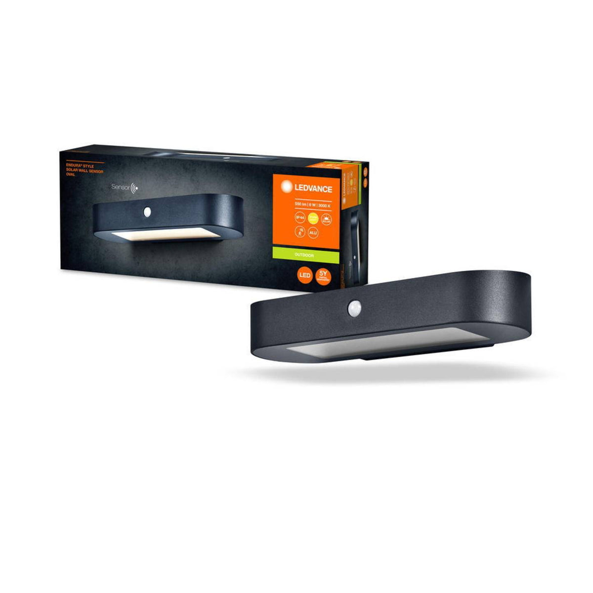 LEDVANCE Endura Style Solar Wandleuchte Wandleuchte Außenwandleuchte oval schwar - 4058075766228