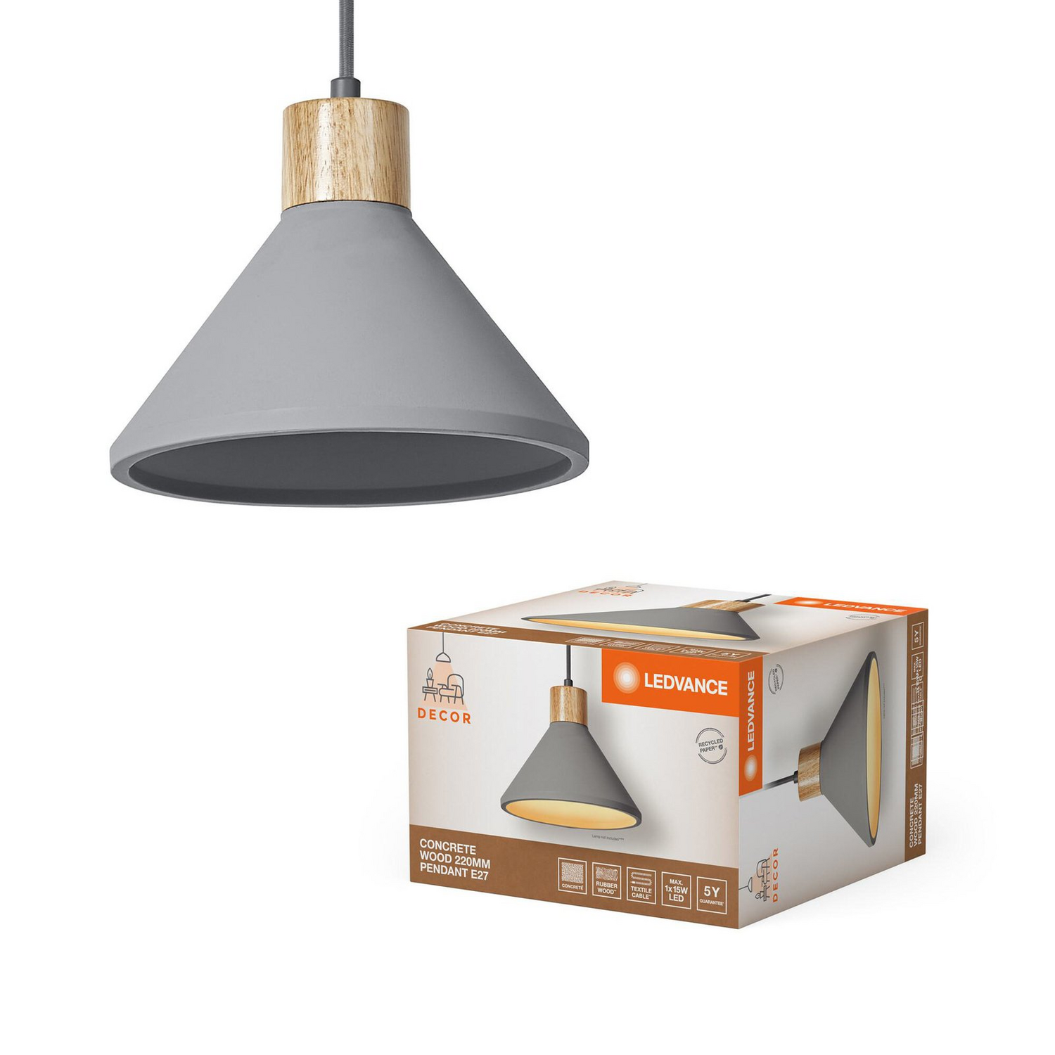 Ledvance Hängeleuchte Pendelleuchte Betonleuchte Grau ø22cm Beton Concrete Wood  B-Ware - 4058075838345