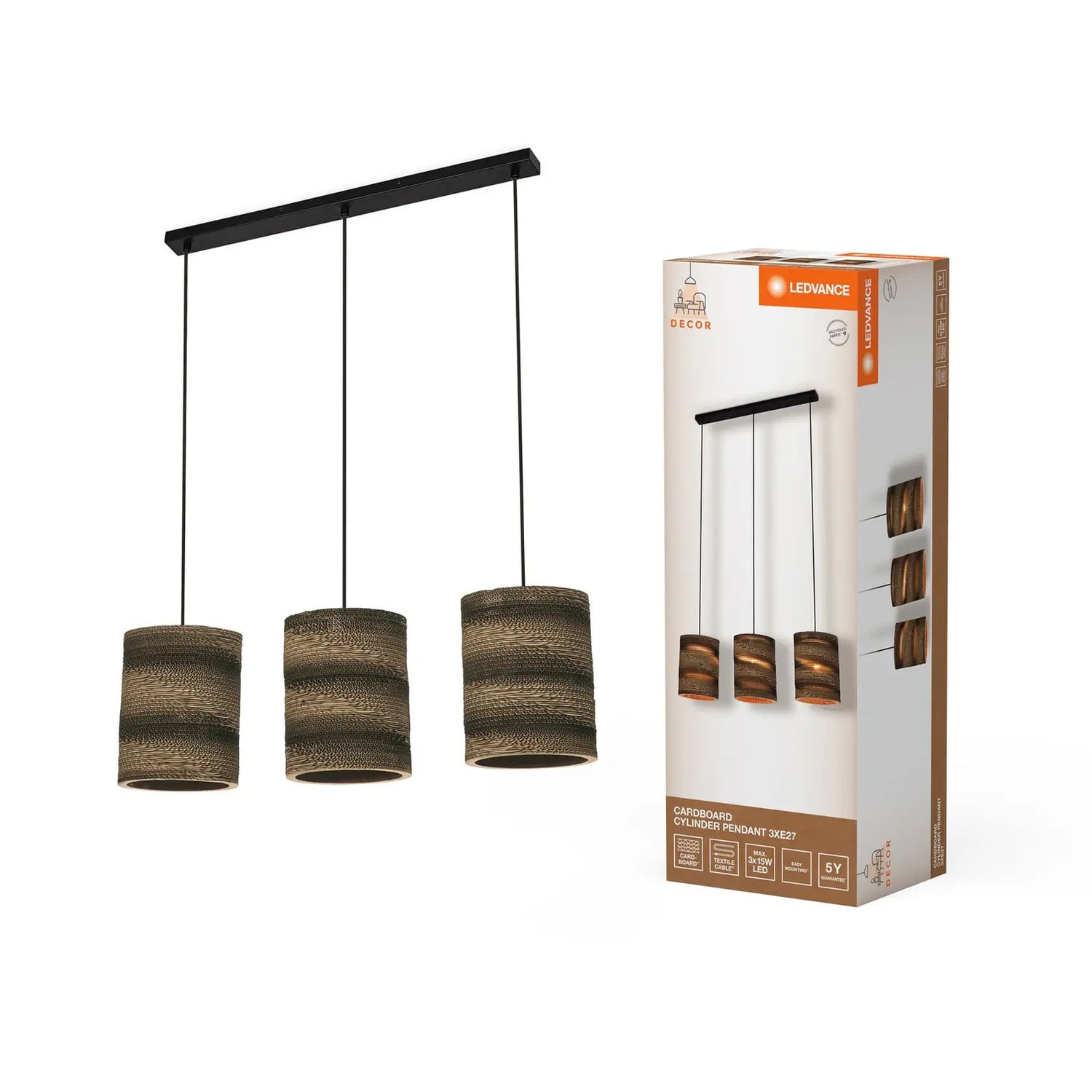 B-Ware Ledvance Hängeleuchte Pendelleuchte Cylinder Wellpappe Braun E27 Led 3 Flammig - 4058075837263