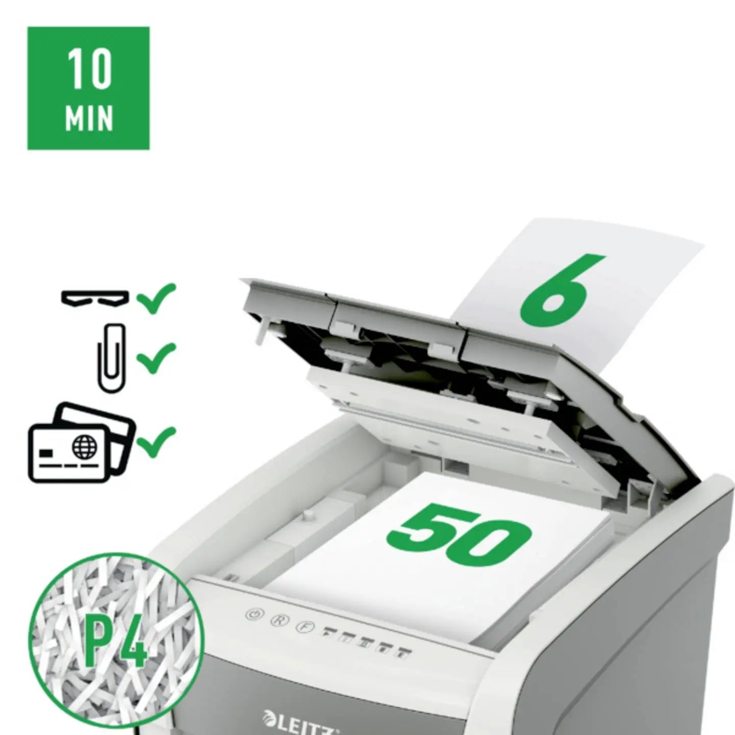 B-Ware Leitz Aktenvernichter Schredder Iq Autofeed Small Office Weiß Büro P4  - 4002432128754
