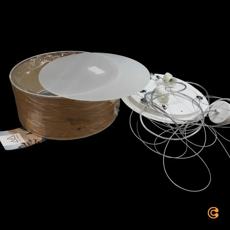 B-Ware Leucht Natur Discus Hängelampe Hängeleuchte Deckenlampe Leuchte 35cm Eiche Weiß