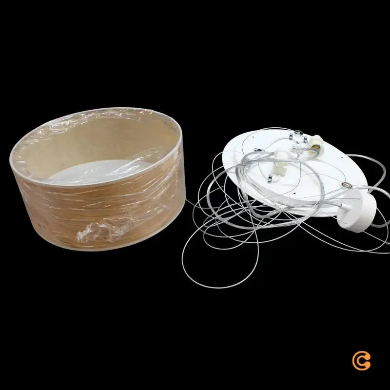 B-Ware Leucht Natur Discus Hängelampe Hängeleuchte Deckenlampe Leuchte 35cm Eiche Weiß