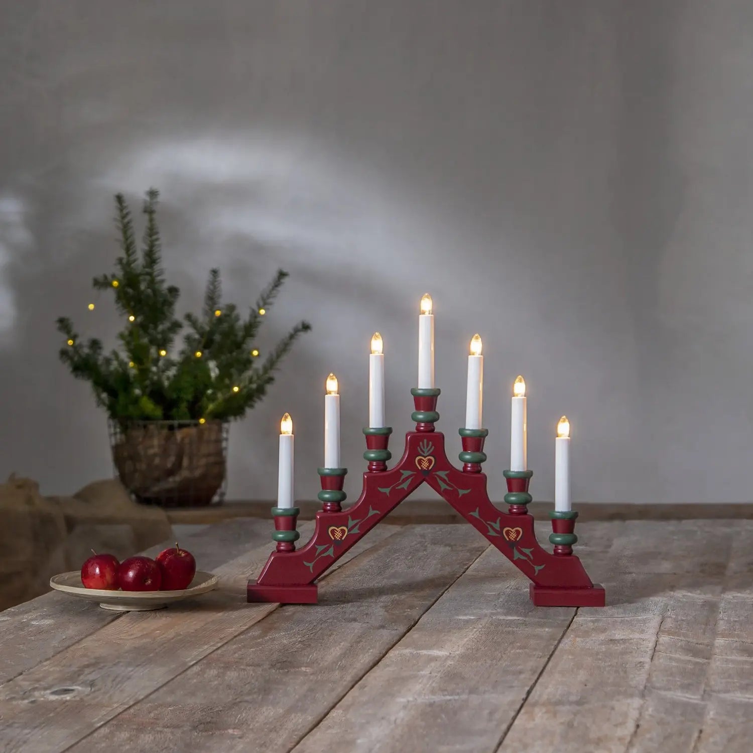 B-Ware Star Trading Lichterbogen Leuchter Sara Rot Holz 43 Cm 7 Flammig E10 Fensterd241 - 7391482077530