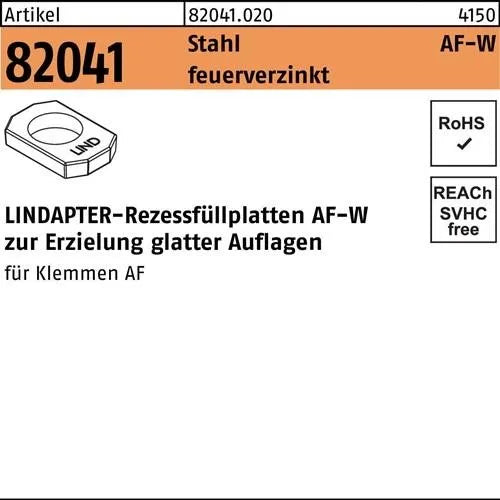 Lindapter Rezessfüllplatte R 82041 AFW M12 Stahl feuerverzinkt 1 Stück - 5051324000127