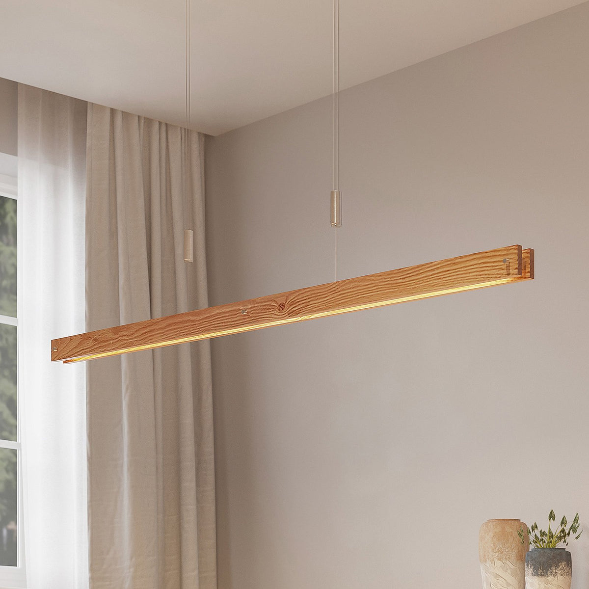 Lindby Pendelleuchte Hängeleuchte LED Holz dimmbar Alimara warmweiß 138 cm Lampe - 4251096597448