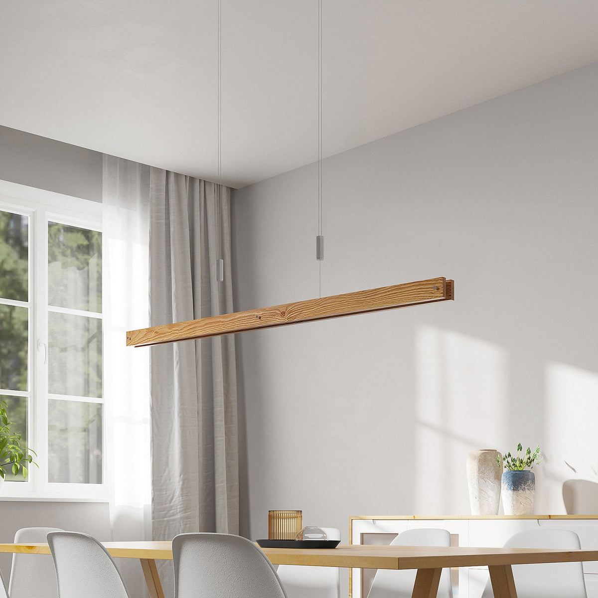 Lindby Pendelleuchte Hängeleuchte LED Holz dimmbar Alimara warmweiß 138 cm Lampe - 4251096597448