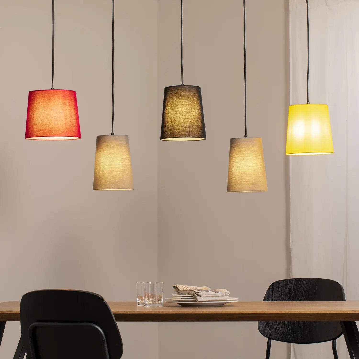 B-Ware Lindby Pendelleuchte Hängelampe Amilia Stoff Rot Gelb Grau E27 Fünfflammig Led