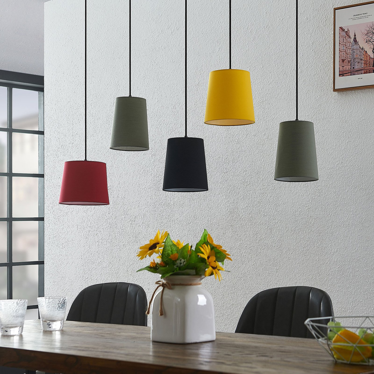B-Ware Lindby Amilia Hängeleuchte Hängelampe Lampe Leuchte 5 Fl. E27 Holz Eisen Bunt