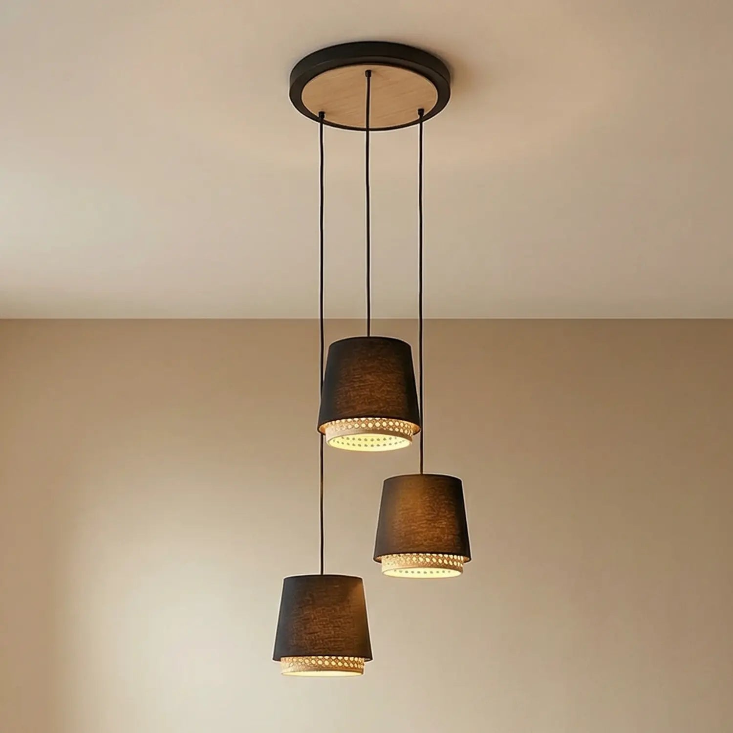 B-Ware Lindby Hängeleuchte Pendelleuchte Rondell Ananya 3 Flg Holz Metall Rattan - 4251911761801