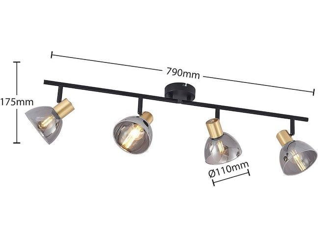Lindby Aniol Deckenstrahler vierflammig Glas grau schwarz Deckenlampe Lampe E14 - 4251911701197