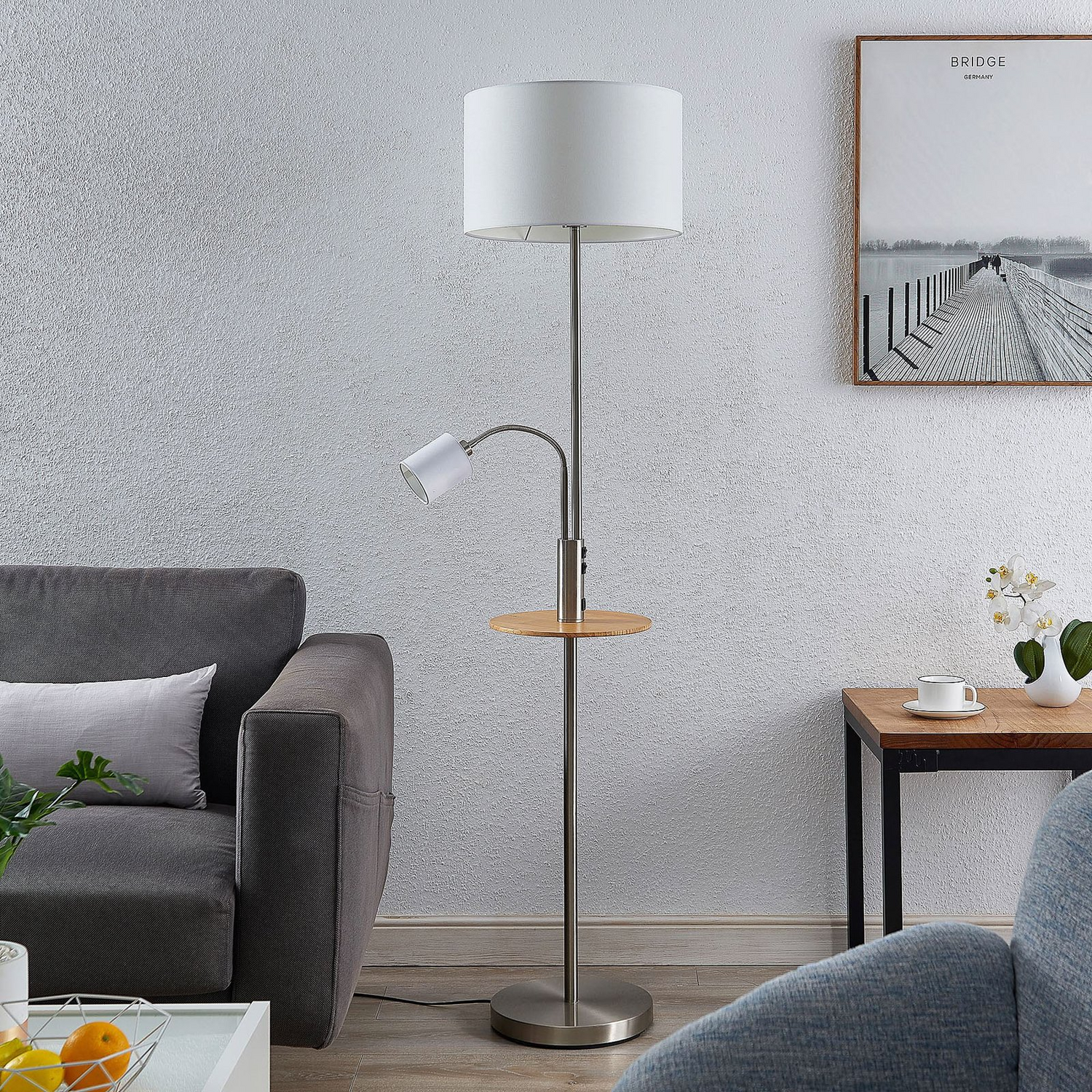 Lampadaire Lindby Aovan de qualité B, lampe sur pied, lampe de lecture, éclairage indirect, E27