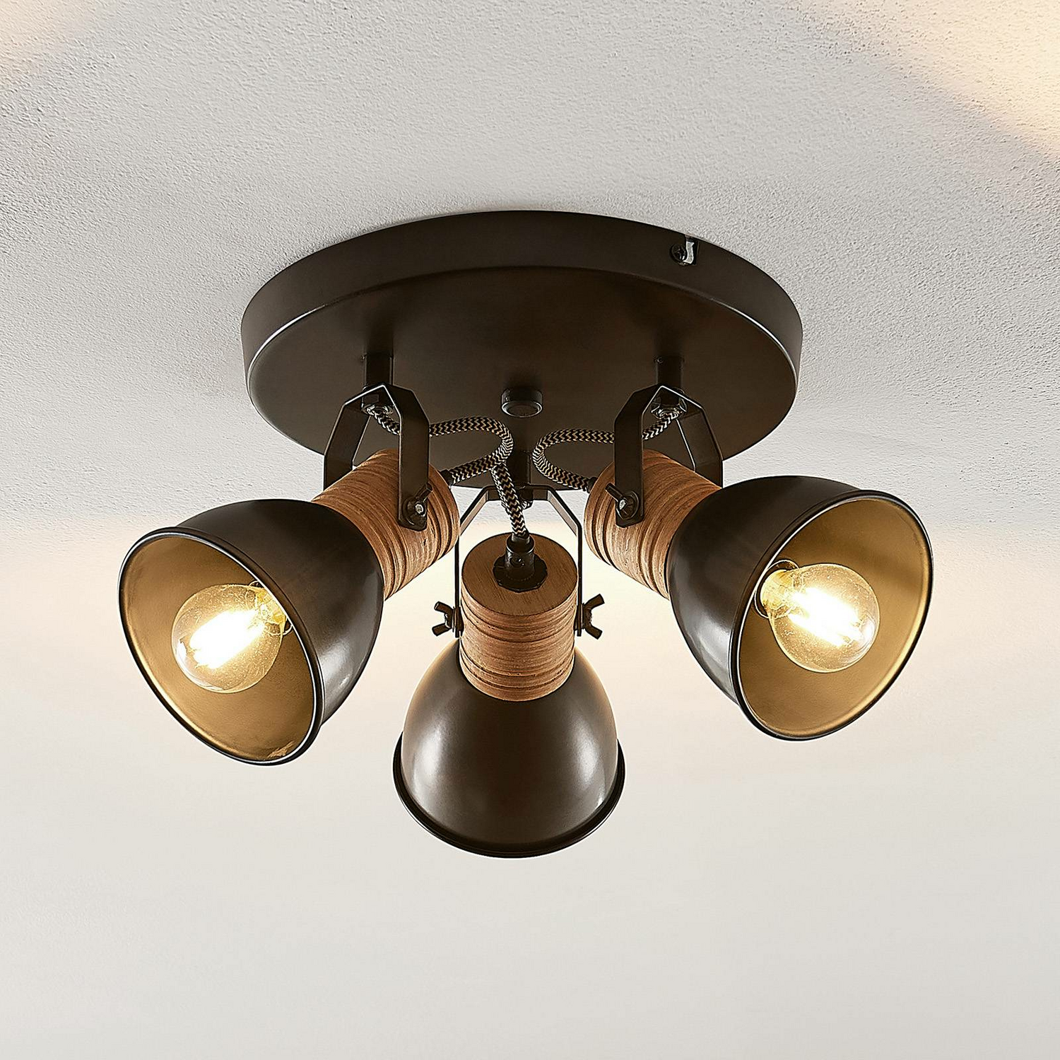 B-Ware Lindby Arina Deckenrondell Rund Holz 3 Fl. Deckenlampe Deckenstrahler Strahler - 4251096565959