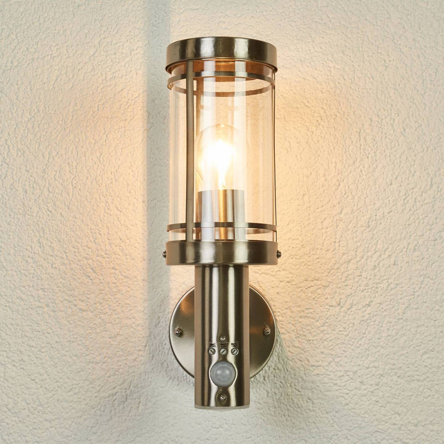 Lindby Außenwandleuchte Djori Außenlampe Lampe Leuchte E27 Edelstahl mit Sensor - 4260649283455