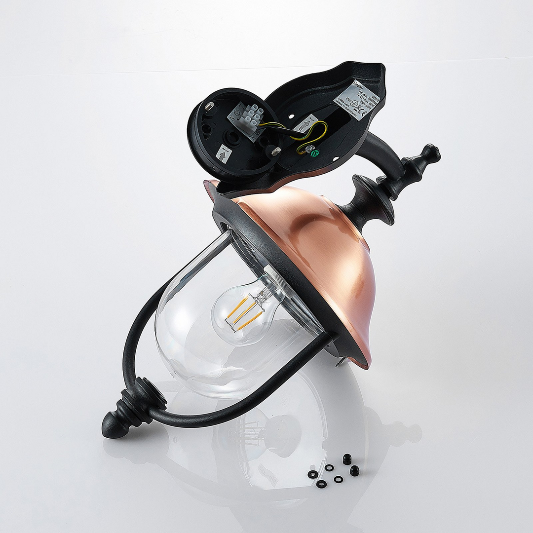 Lindby Clint Außenwandleuchte Wandleuchte Lampe Laterne E27 Alu Schwarz Kupfer B-Ware - 4251096573534