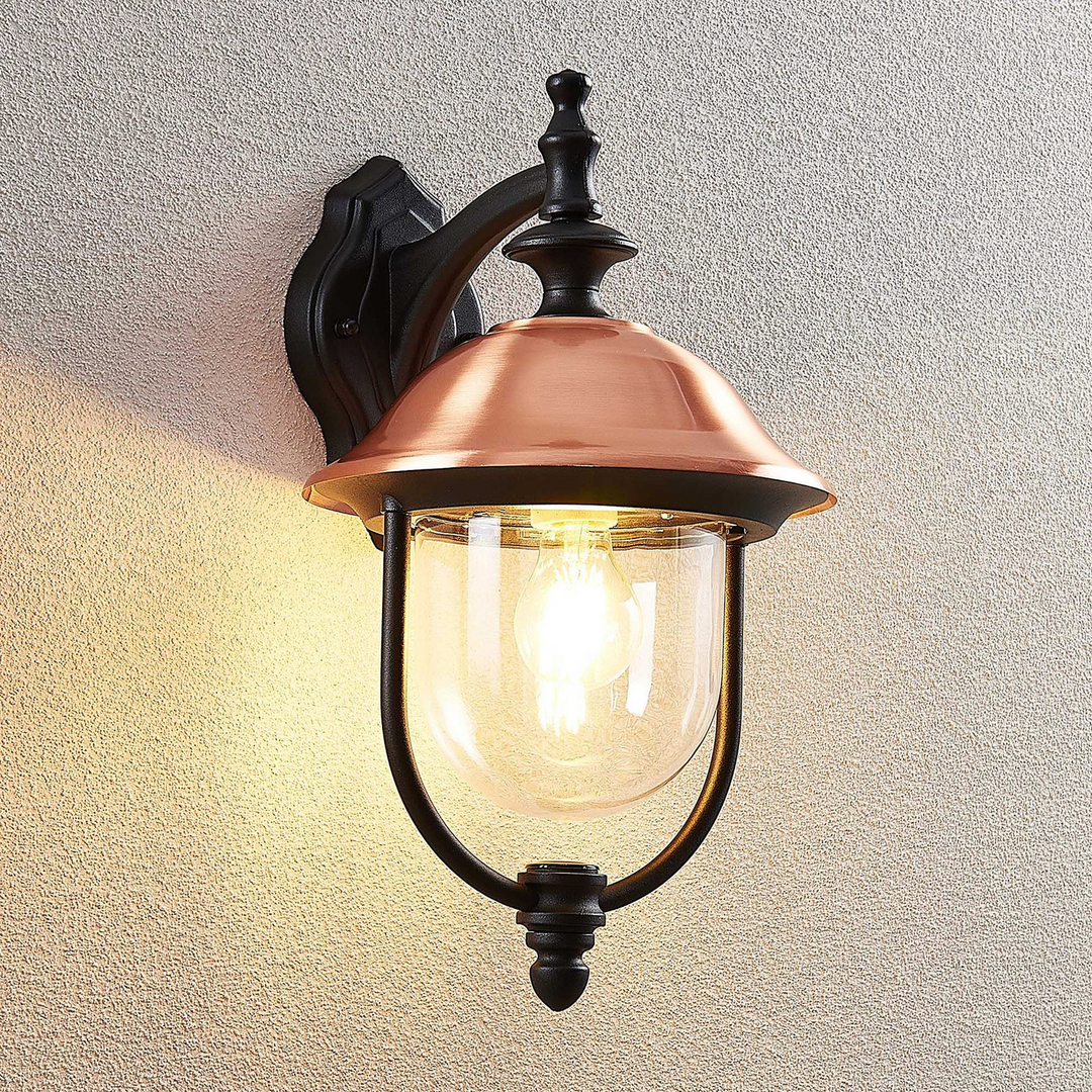 Lindby Clint Außenwandleuchte Wandleuchte Lampe Laterne E27 Alu Schwarz Kupfer B-Ware - 4251096573534