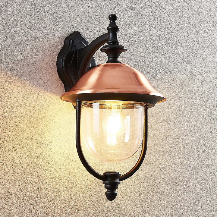 Lindby Clint Außenwandleuchte Wandleuchte Lampe Laterne E27 Alu Schwarz Kupfer B-Ware - 4251096573534