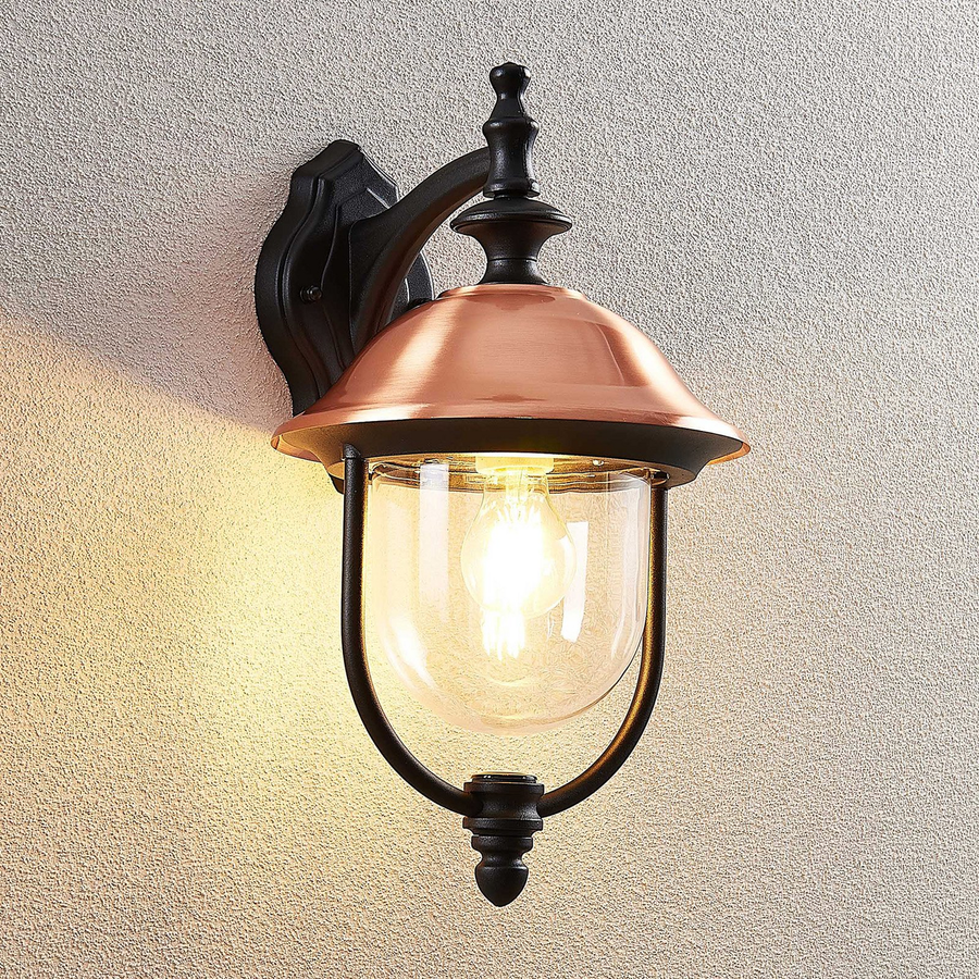 Lindby Clint Außenwandleuchte Wandleuchte Lampe Laterne E27 Alu Schwarz Kupfer B-Ware - 4251096573534