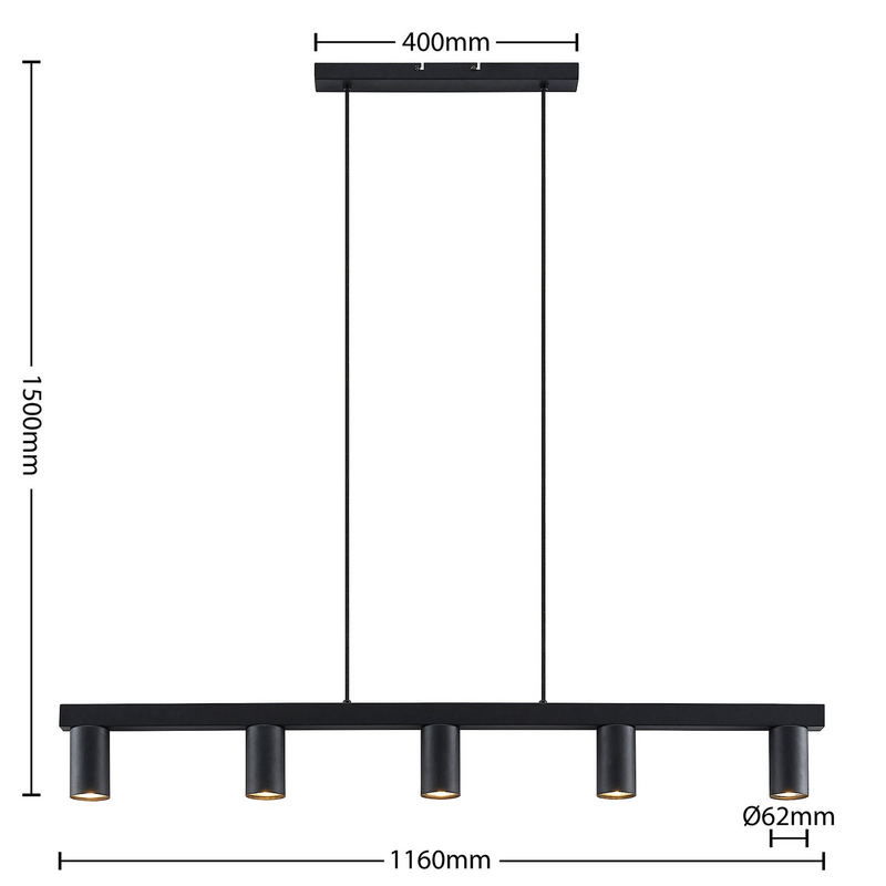 Lindby Baliko Hängeleuchte Deckenlampe Lampe Pendelleuchte 5-flmg GU10 schwarz - 4251911703764