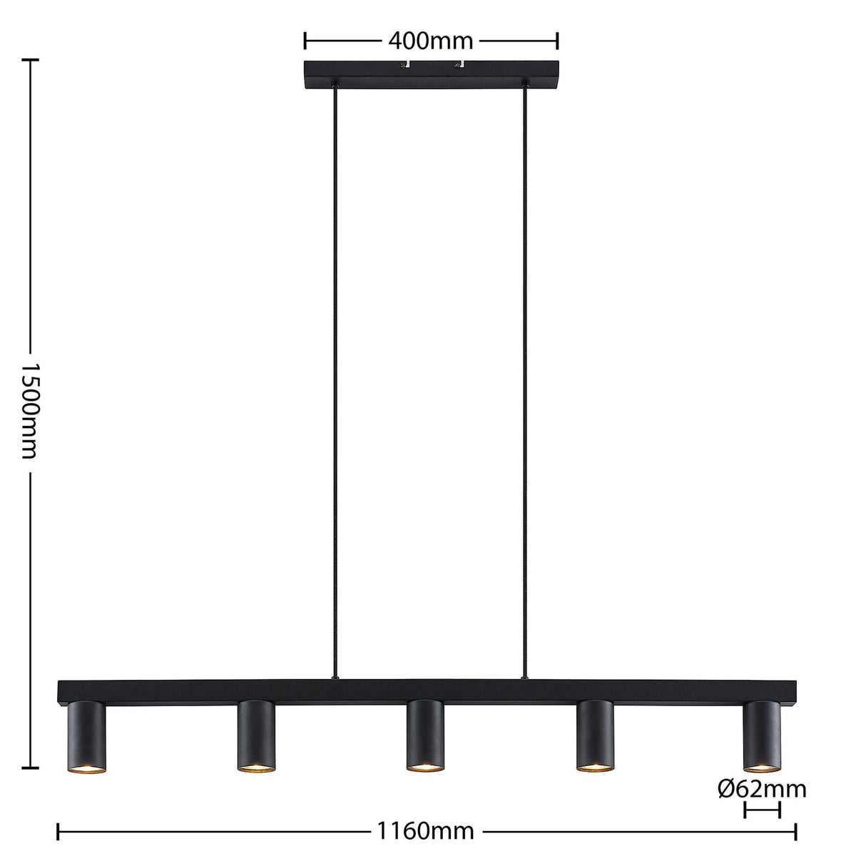 Lindby Baliko Hängeleuchte Deckenlampe Lampe Pendelleuchte 5-flmg GU10 black - 4251911703764