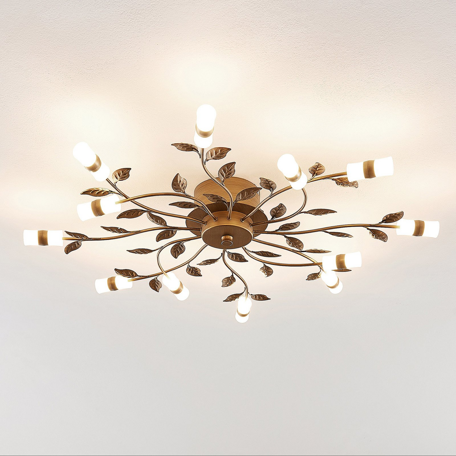 B-Ware Lindby Deckenleuchte Deckenlampe Led Bentas Bronze Metall Blattdekor Rustikal570