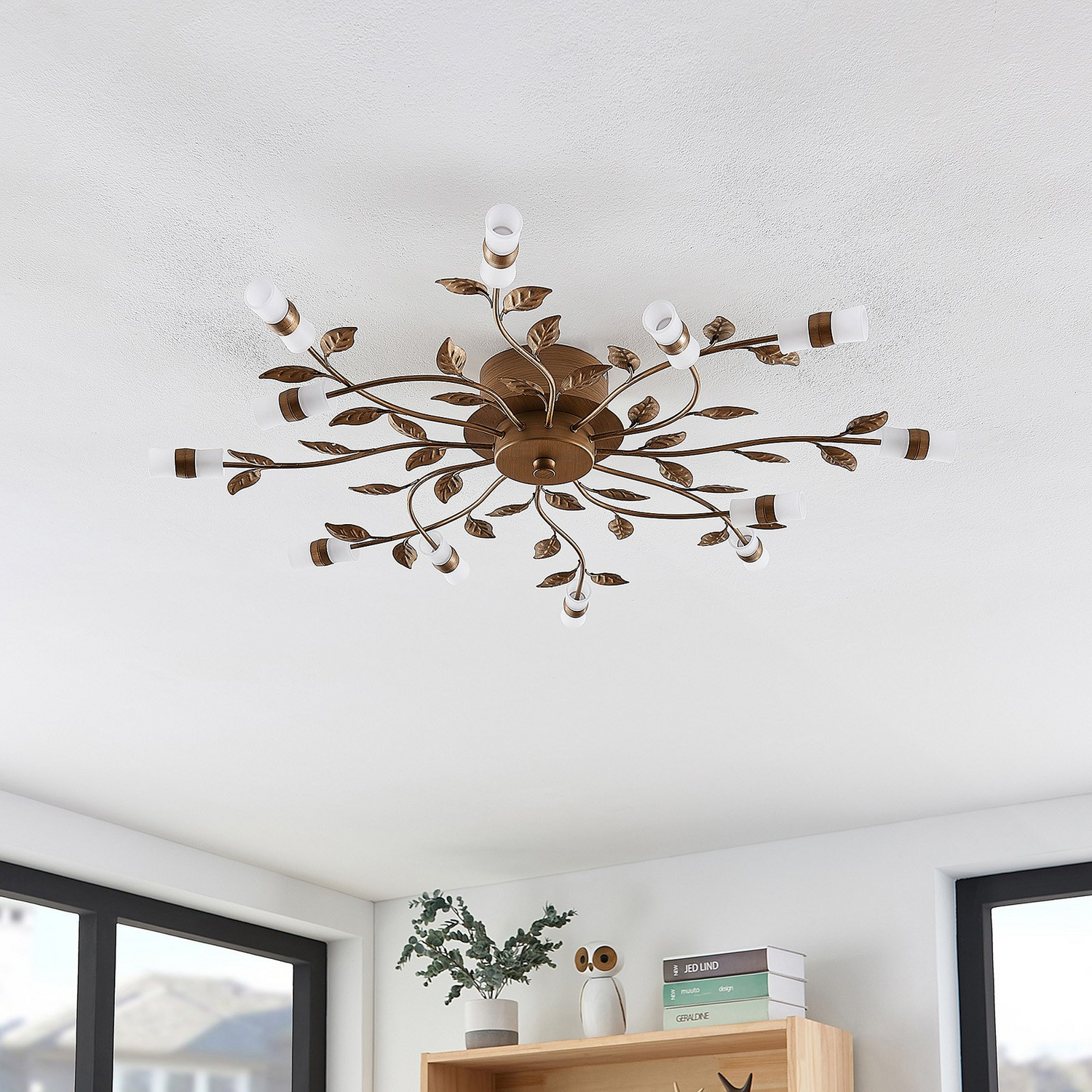 B-Ware Lindby Deckenleuchte Deckenlampe Led Bentas Bronze Metall Blattdekor Rustikal570