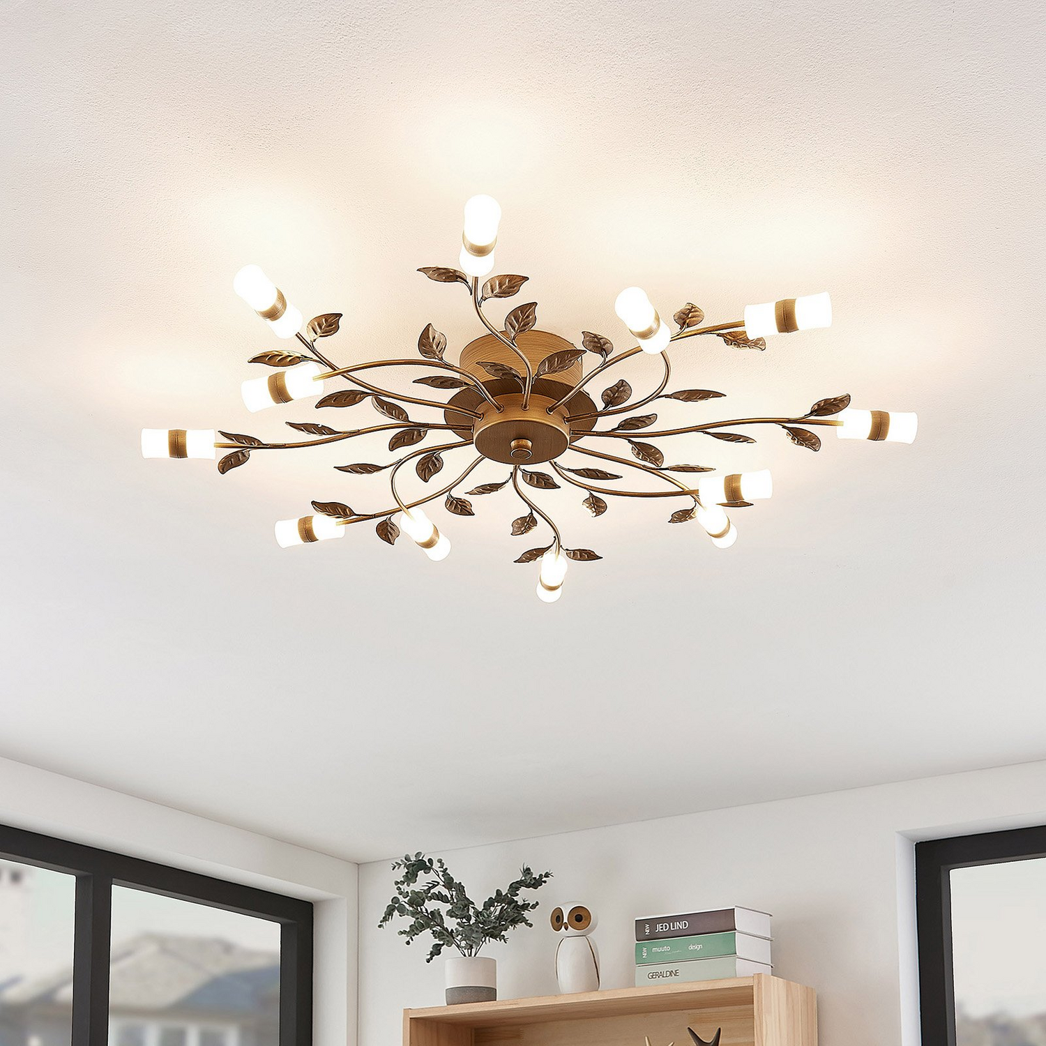 B-Ware Lindby Deckenleuchte Deckenlampe Led Bentas Bronze Metall Blattdekor Rustikal570