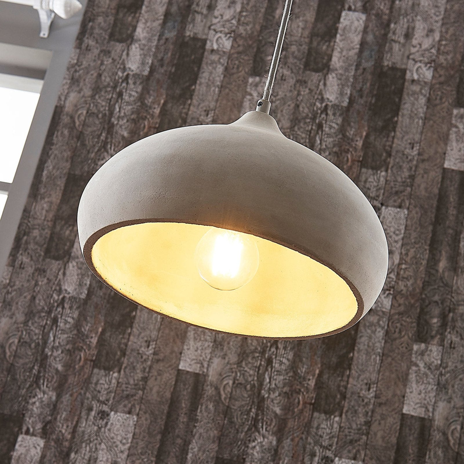 Lindby Beton-Pendelleuchte Morton Pendelleuchte Lampe Leuchte E27 Ø 29 cm grau - 4251096547818