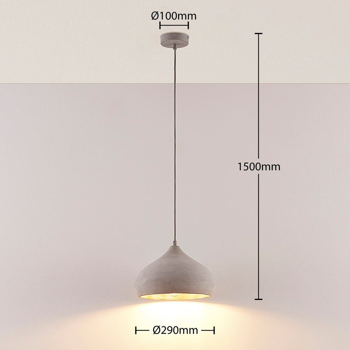 Lindby Beton-Pendelleuchte Morton Pendelleuchte Lampe Leuchte E27 Ø 29 cm grau - 4251096547818