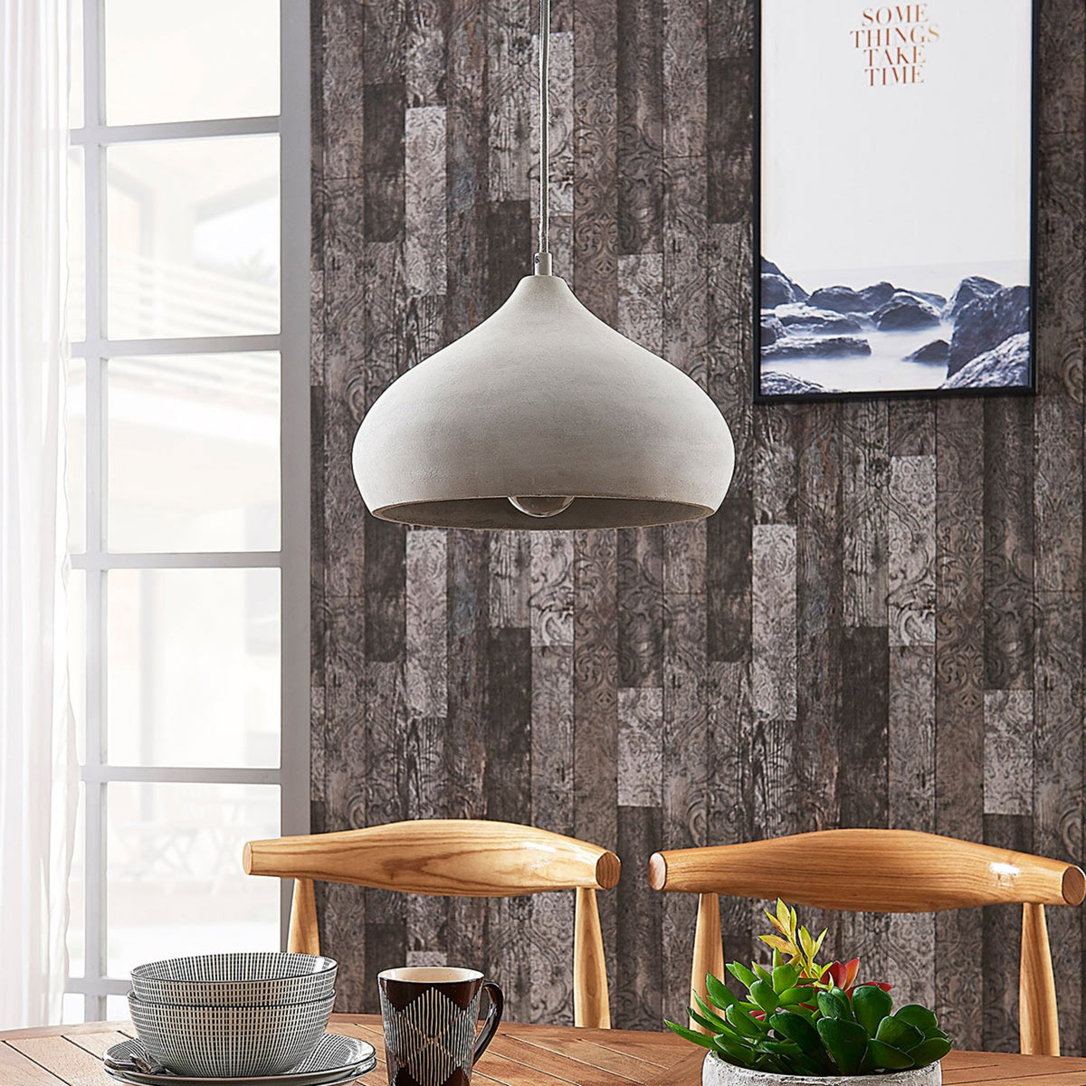 Lindby Beton-Pendelleuchte Morton Pendelleuchte Lampe Leuchte E27 Ø 29 cm grau - 4251096547818