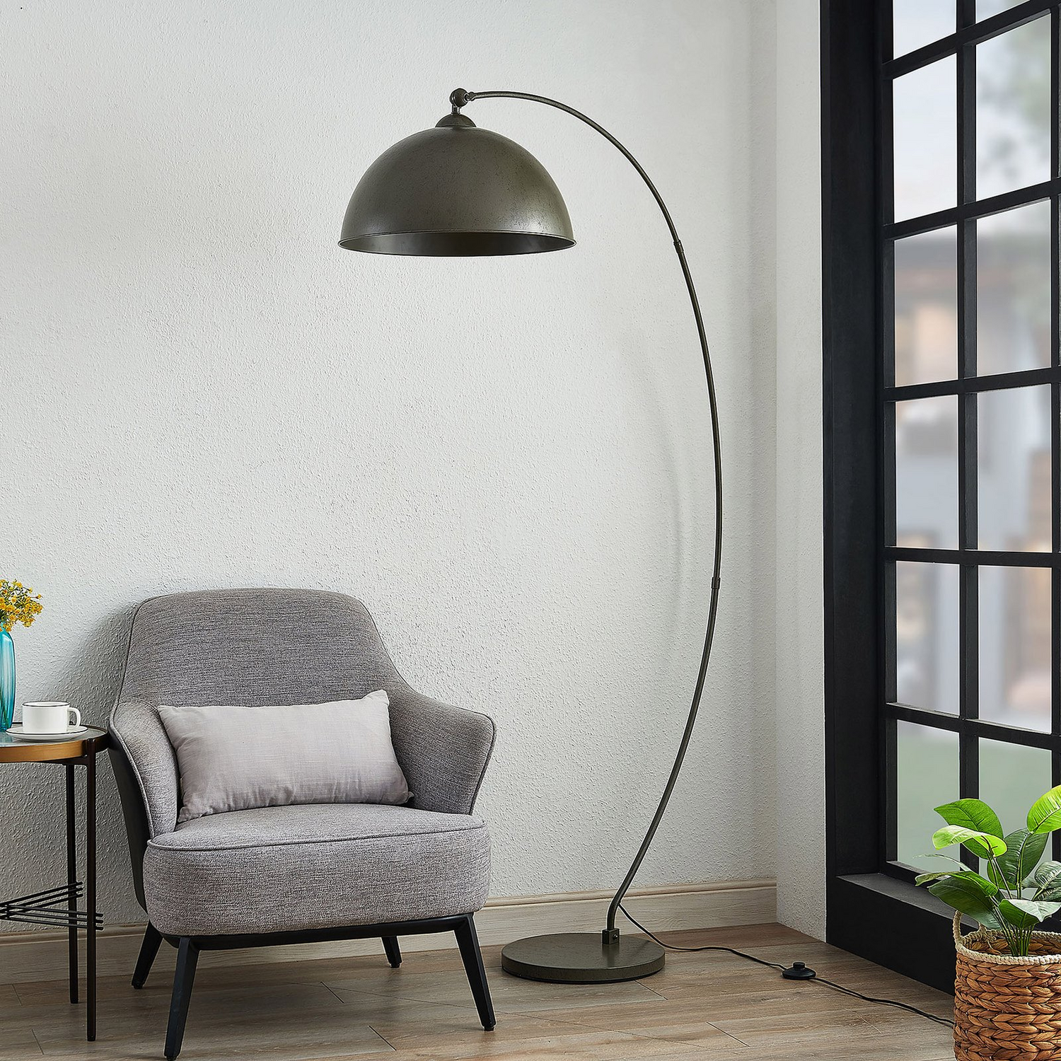 Lindby Jonera Bogenstehlampe Lampe Leuchte Stehlampe Stehleuchte Dunkelgrau E27 B-Ware - 4251911749793