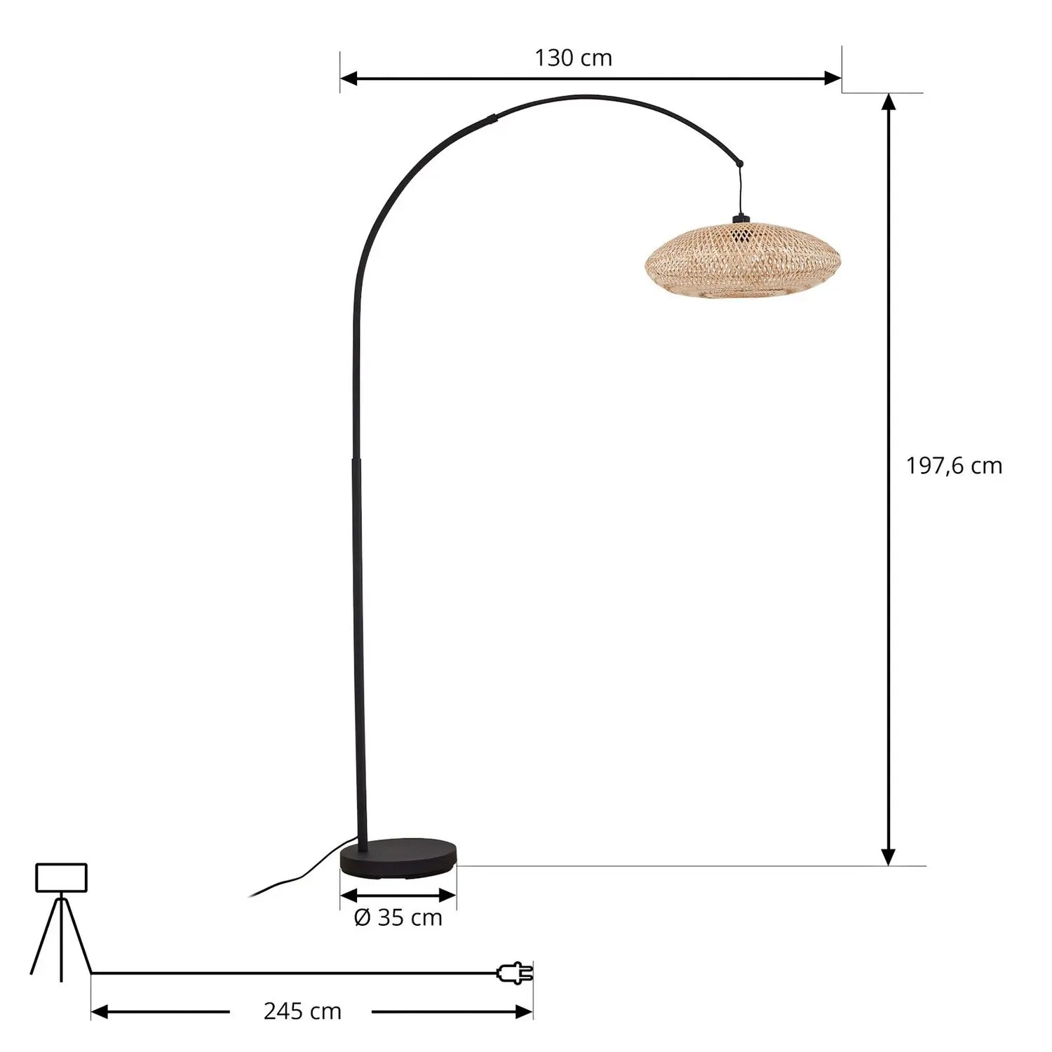 B-Ware Lindby Bogenleuchte Solvian Schwarz/Natur Bambus Metall Lampe Leuchte Spot - 4255830904288