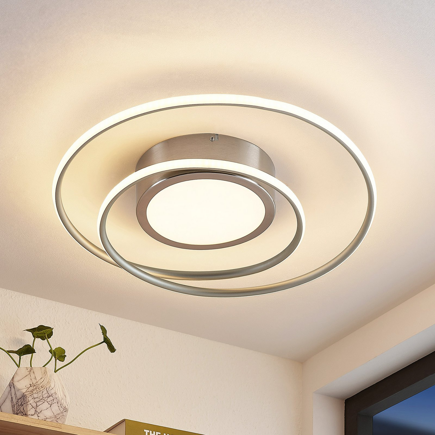 B-Ware Lindby Deckenlampe Deckenleuchte Led Bovia Fernbedienung Dimmbar Nickel Cct857