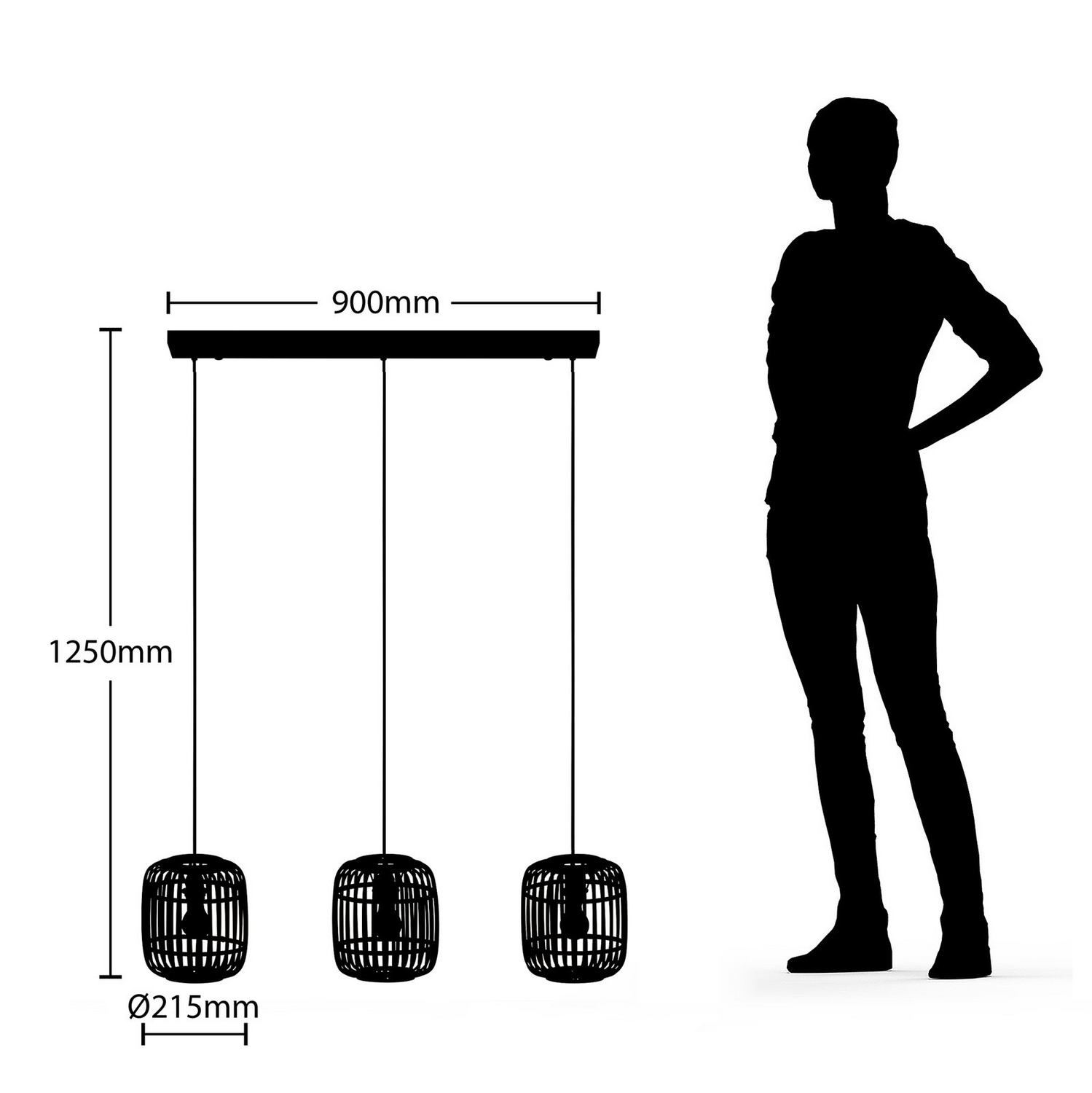 Suspension Lindby Canyana de qualité B, à trois lumières, E27, Na524