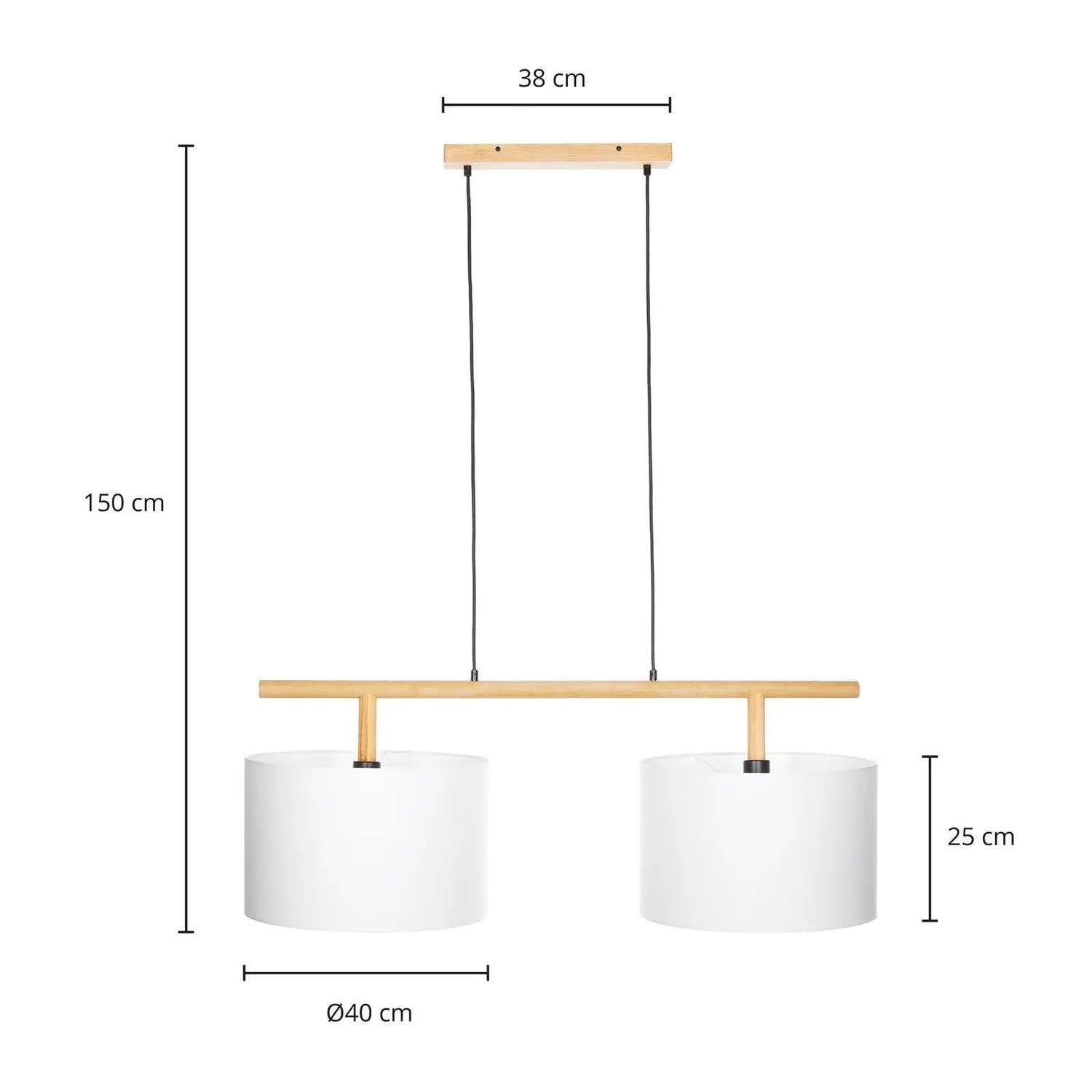 Suspension Lindby Chava de qualité B, plafonnier, luminaire, deux lumières, E27, blanc, bois, 895