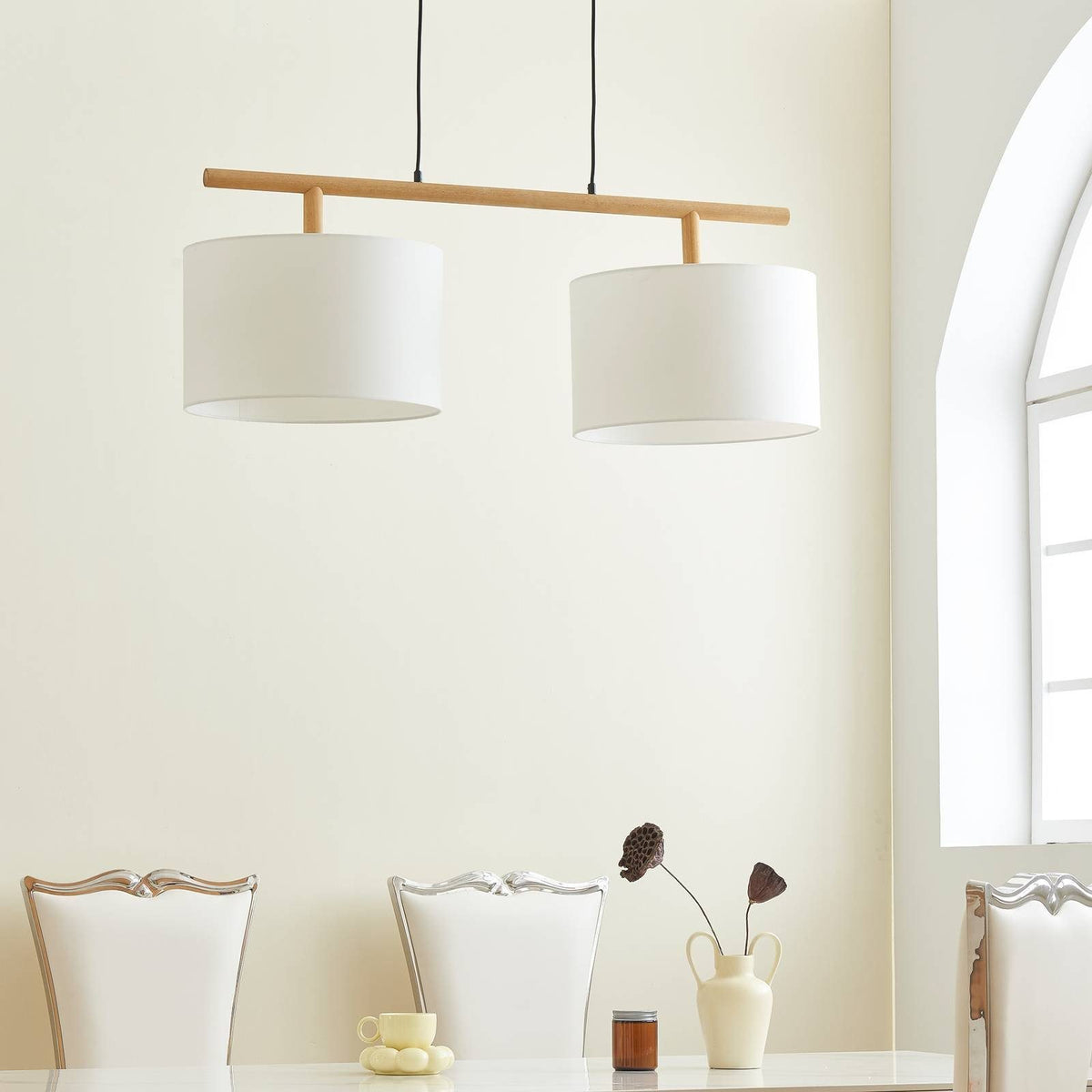 Lindby Chava Hängeleuchte Deckenlampe Lampe Leuchte zweiflammig E27 weiß holz895 - 4251911720105