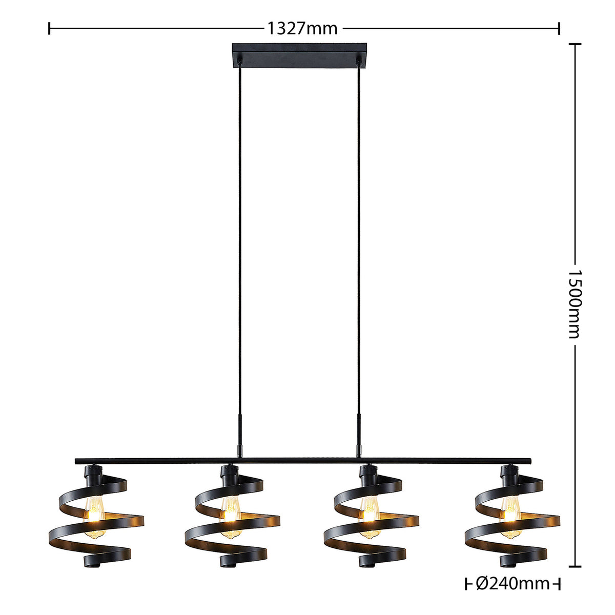 Lindby Colten Hängeleuchte Pendelleuchte Deckenlampe Lampe 4-flammig schwarz823 - 4251911730951
