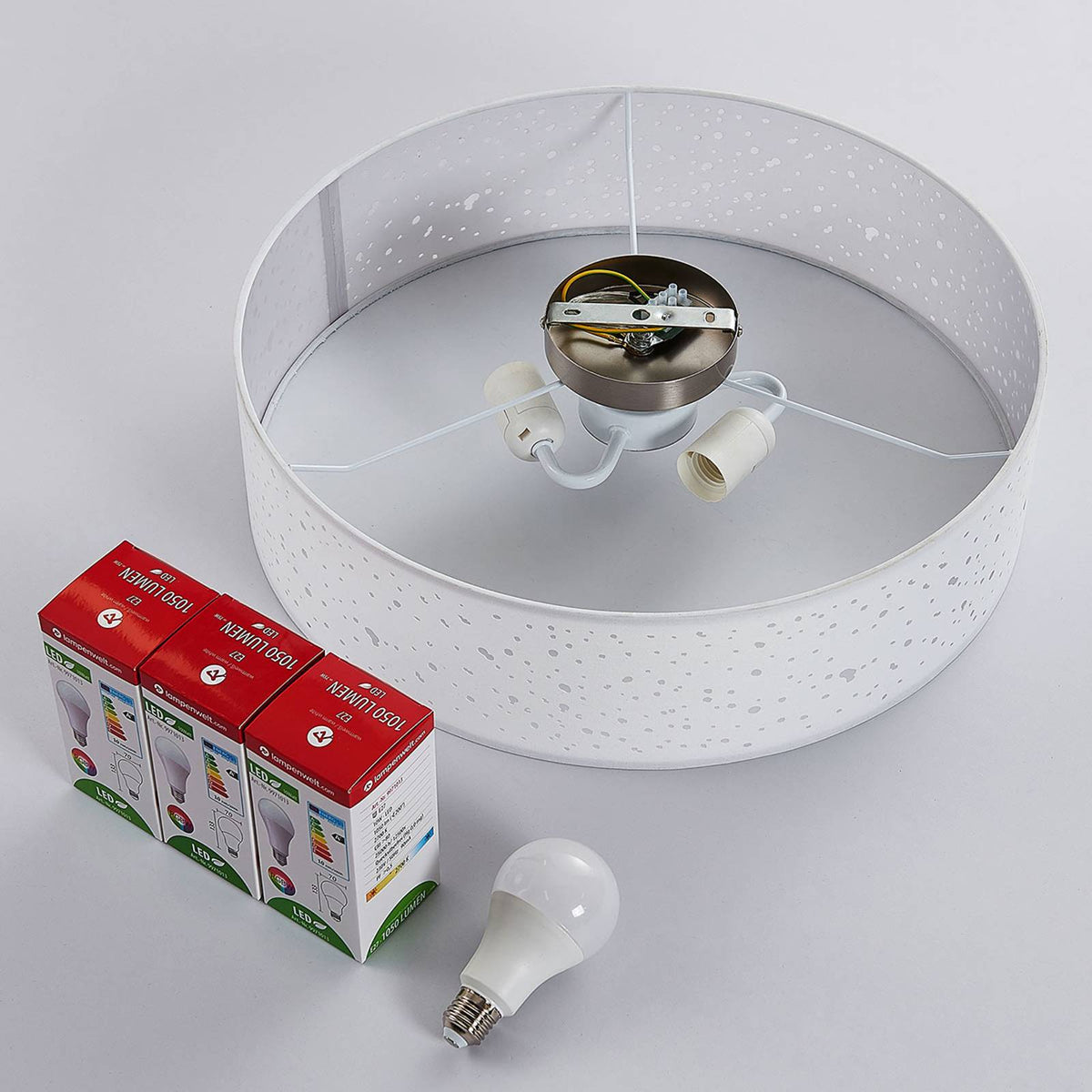 Lindby Deckenlampe Deckenleuchte Alwine LED weiß Stoff Metall WLAN dimmbar direk - 4251096553604