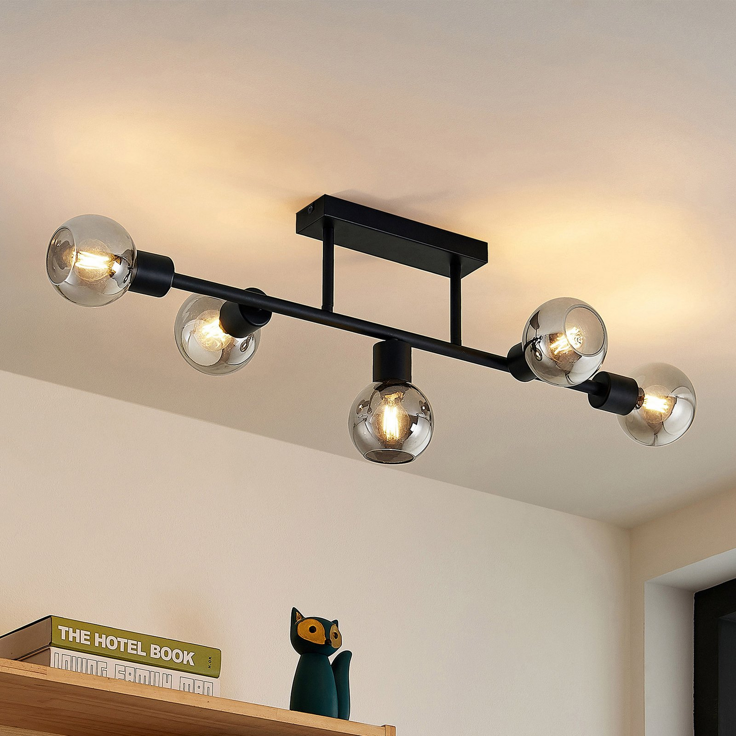 B-Ware Lindby Deckenlampe Deckenleuchte Biscala Schwarz Glas Kugel Wohnzimmer Flur754 - 4251911719987