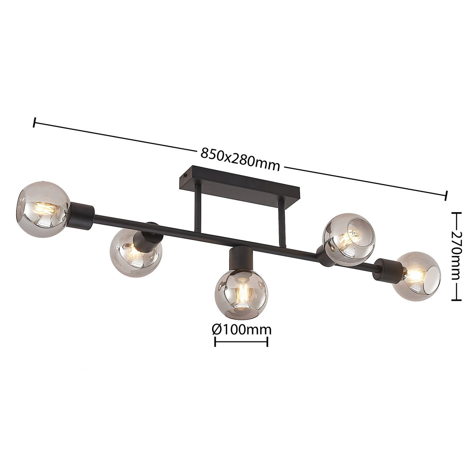 B-Ware Lindby Deckenlampe Deckenleuchte Biscala Schwarz Glas Kugel Wohnzimmer Flur754 - 4251911719987