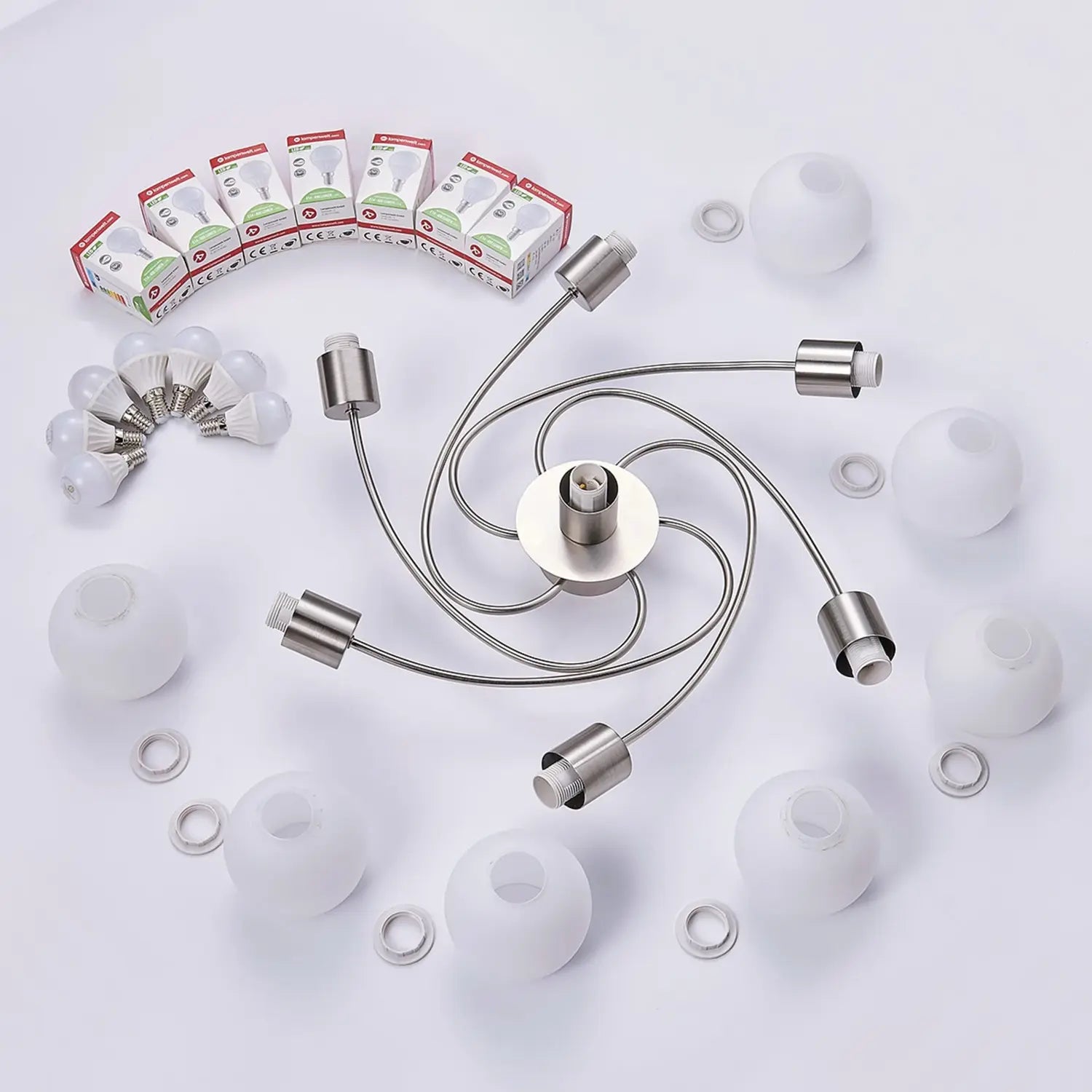 B-Ware Lindby Deckenlampe Deckenleuchte Ciala 7 Flg Led Glas Metall Nickel E14 Weiß129 - 9621010